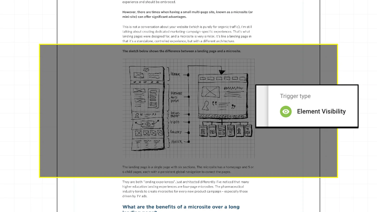 Blog post with a product sketch highlighted, using Google Tag Manager's Element Visibility trigger to register a product view