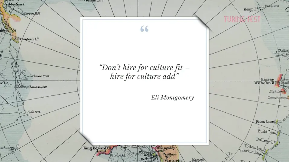Quote card: Don't hire for culture fit, hire for culture add, attributed to Eli Montgomery